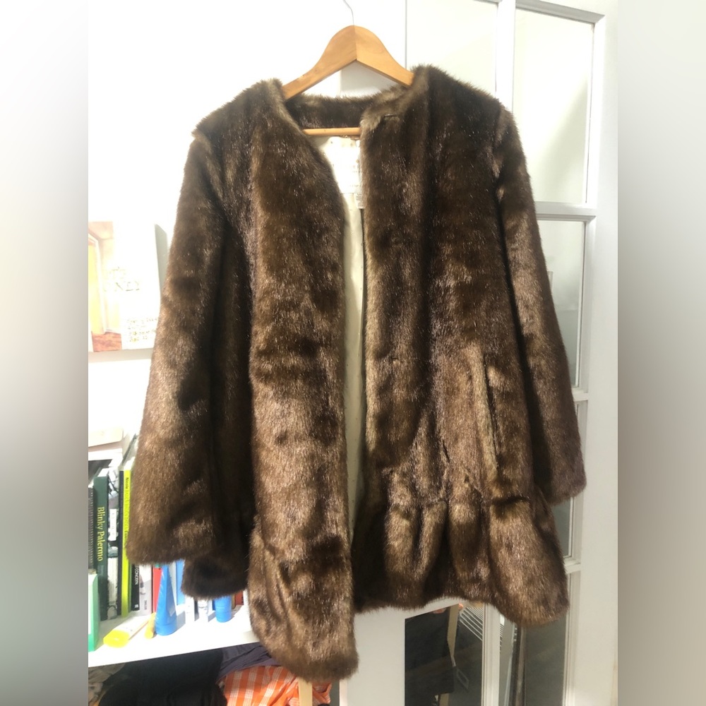 Kate Spade fake fur coat with ruffle hem